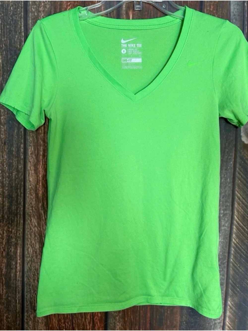 The Nike Tee Dri-Fit Neon Lime Green V-Neck Short Sleeve Shirt - Women’s Small